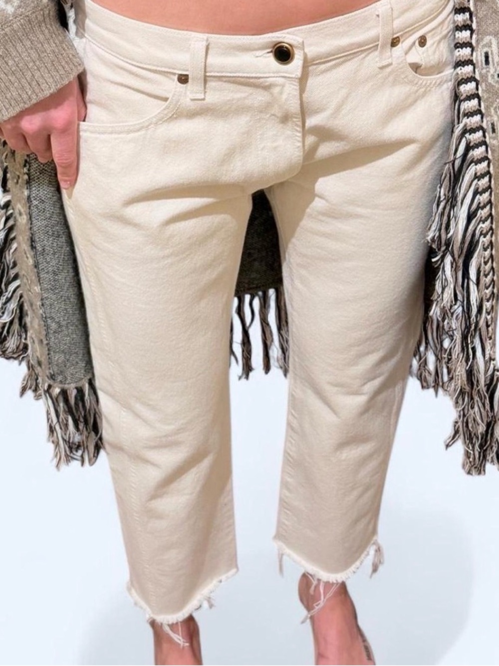 KHAITE Cream Cropped Straight-Leg Jeans